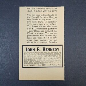1961 John F Kennedy Stamped Envelope Savings Bonds Vintage Print‎ Ad Tuckahoe NY